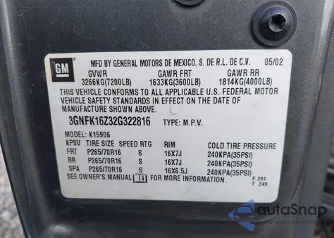 2002 Chevrolet Suburban 1500 Lt z USA, uszkodzony, nr VIN 3GNFK16Z32G322816